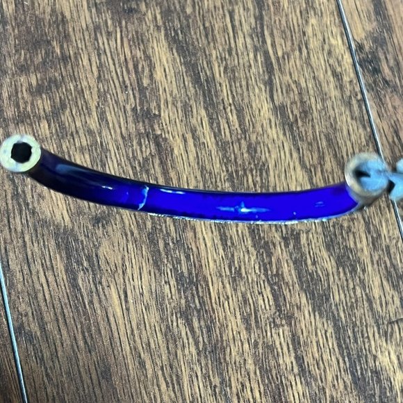 Vintage Cloisonné Blue Gold Floral Motif Enamel Hinged Bangle Bracelet - Picture 10 of 16